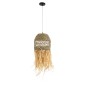 GloboStar® SAINTLUCIA 02160 Boho Κρεμαστό Φωτιστικό Πλέγμα Μονόφωτο 1 x E27 IP20 Καφέ Ράφια - Μ30 x Π30 x Υ90cm