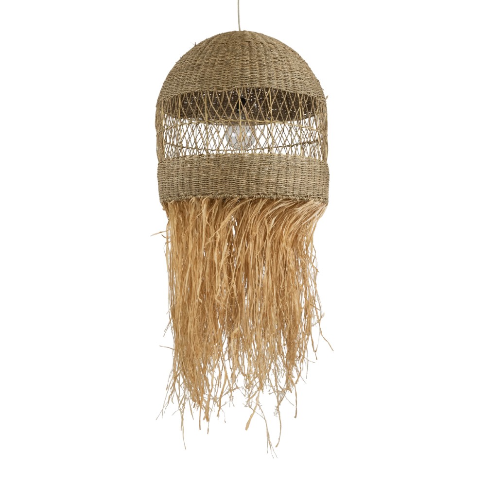 GloboStar® SAINTLUCIA 02161 Boho Κρεμαστό Φωτιστικό Πλεγμα Μονόφωτο 1 x E27 IP20 Μπεζ Raffia - Μ66 x Π66 x Υ120cm