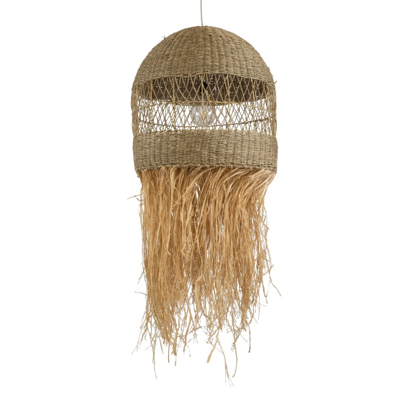 GloboStar® SAINTLUCIA 02161 Boho Κρεμαστό Φωτιστικό Πλεγμα Μονόφωτο 1 x E27 IP20 Μπεζ Raffia - Μ66 x Π66 x Υ120cm