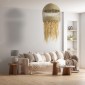 GloboStar® SAINTLUCIA 02161 Boho Κρεμαστό Φωτιστικό Πλεγμα Μονόφωτο 1 x E27 IP20 Μπεζ Ράφια - Μ66 x Π66 x Υ120cm