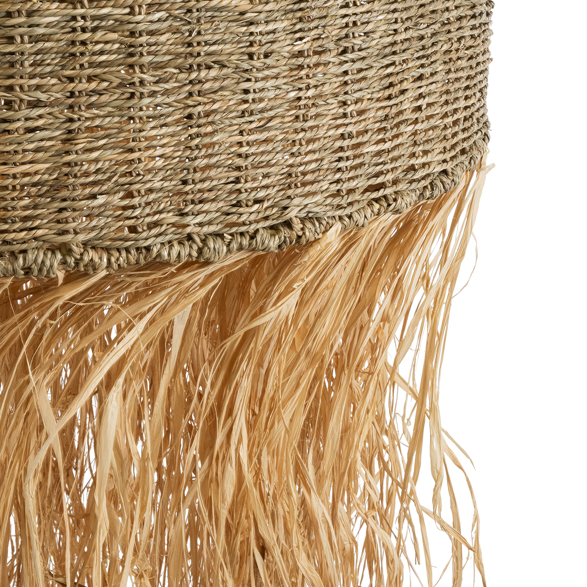 GloboStar® SAINTLUCIA 02161 Boho Κρεμαστό Φωτιστικό Πλεγμα Μονόφωτο 1 x E27 IP20 Μπεζ Ράφια - Μ66 x Π66 x Υ120cm