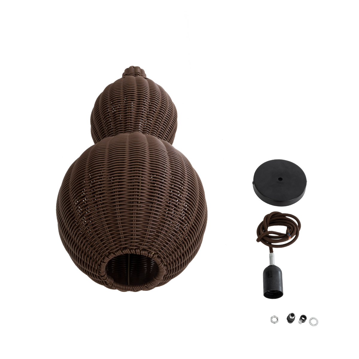 GloboStar® KINGSTOWN 02169 Boho Κρεμαστό Φωτιστικό Πλέγμα Μονόφωτο 1 x E27 IP20 Καφέ Ξύλο - Μ30 x Π30 x Υ60cm