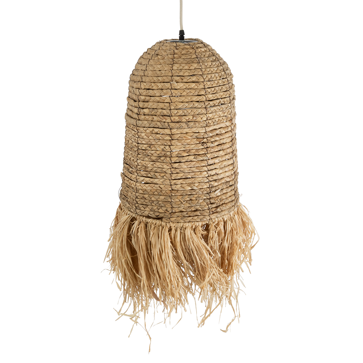 GloboStar® PORTOFERRAIO 02170 Boho Κρεμαστό Φωτιστικό Πλέγμα Μονόφωτο 1 x E27 IP20 Μπεζ Ράφια - Μ30 x Π30 x Υ70cm
