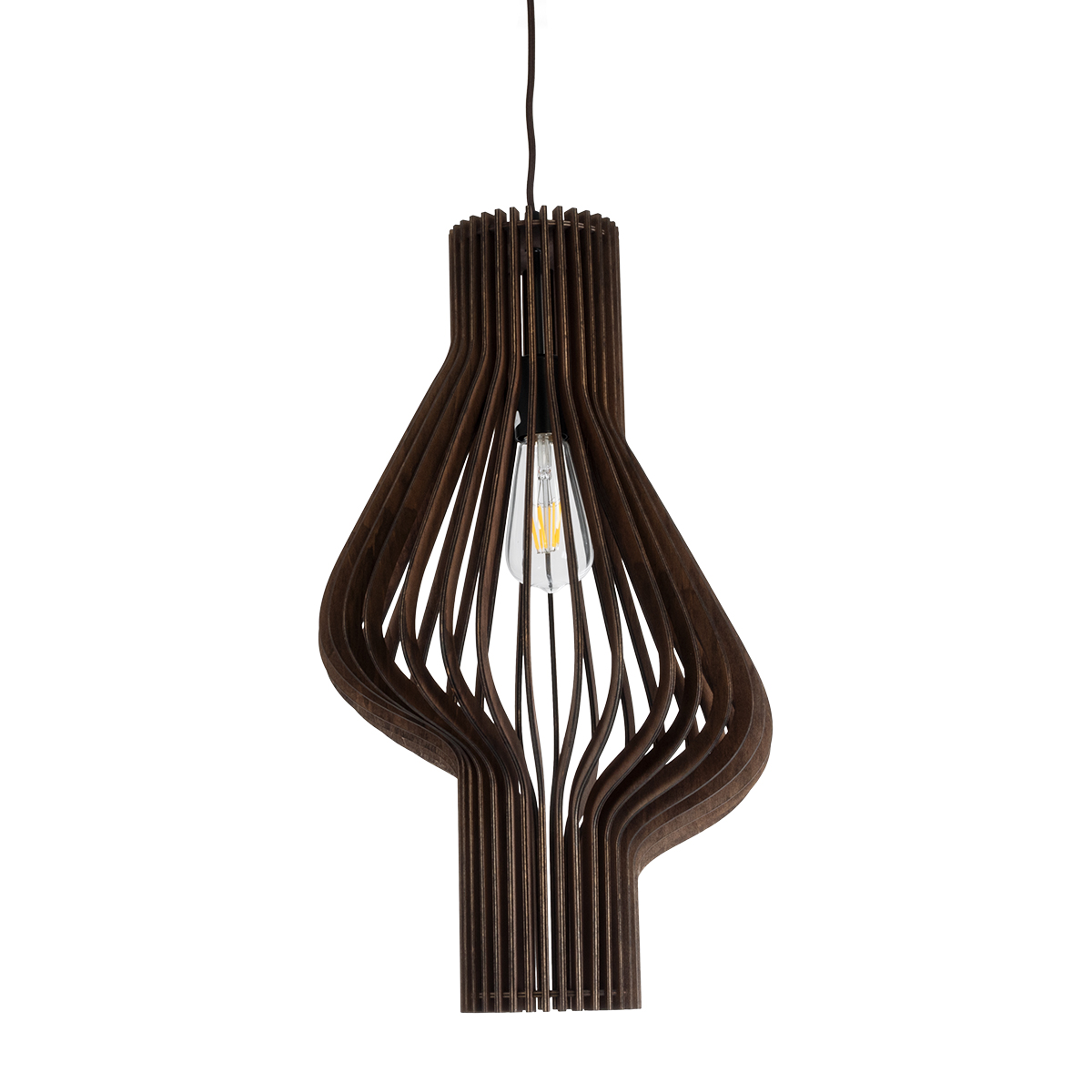 GloboStar® MIHIRO 02173 Boho Κρεμαστό Φωτιστικό Πλέγμα Μονόφωτο 1 x E27 IP20 Καφέ Ξύλο - Μ32 x Π32 x Υ56cm