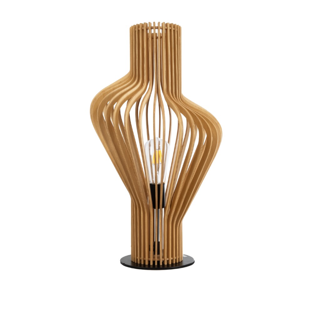 GloboStar® MIHIRO 02176 Boho Επιτραπέζιο Φωτιστικό Πορτατίφ Μονόφωτο 1 x E27 IP20 Καφέ Ξύλο με Μαύρο Μέταλλο - Μ33 x Π33 x Υ57cm