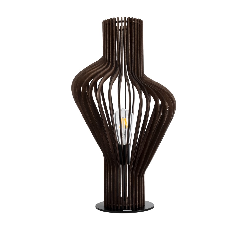 GloboStar® MIHIRO 02177 Boho Επιτραπέζιο Φωτιστικό Πορτατίφ Μονόφωτο 1 x E27 IP20 Καφέ Ξύλο με Μαύρο Μέταλλο - Μ33 x Π33 x Υ57cm