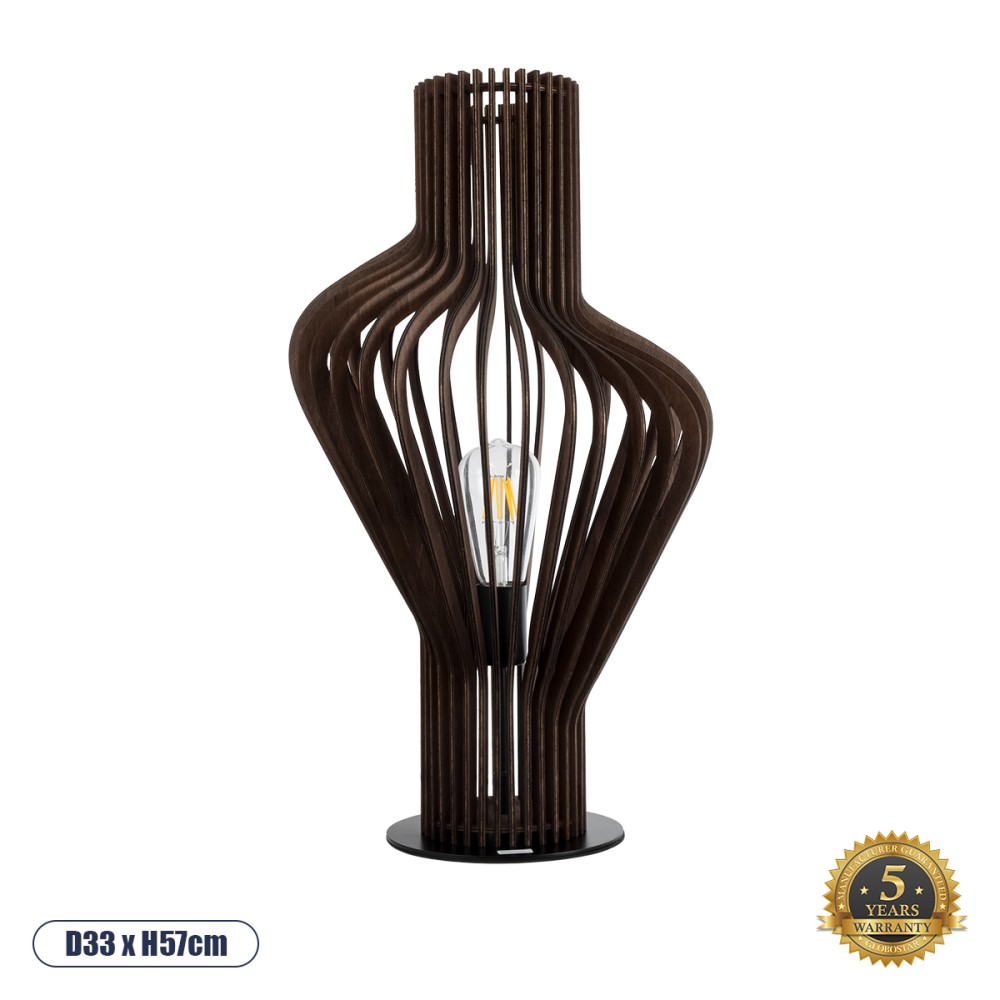 GloboStar® MIHIRO 02177 Boho Επιτραπέζιο Φωτιστικό Πορτατίφ Μονόφωτο 1 x E27 IP20 Καφέ Ξύλο με Μαύρο Μέταλλο - Μ33 x Π33 x Υ57cm
