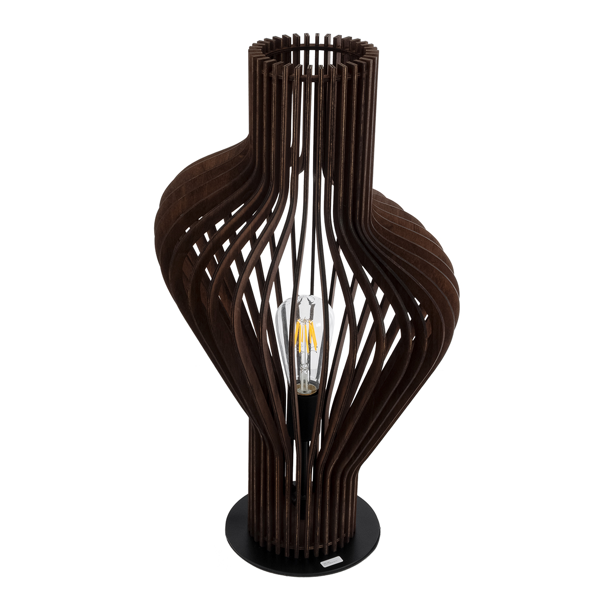 GloboStar® MIHIRO 02177 Boho Επιτραπέζιο Φωτιστικό Μονόφωτο 1 x E27 AC220-240V IP20 - Φ33 x Υ57cm - Καφέ Σκούρο Ξύλινο με Μαύρη Μεταλλική Βάση Πλέγμα