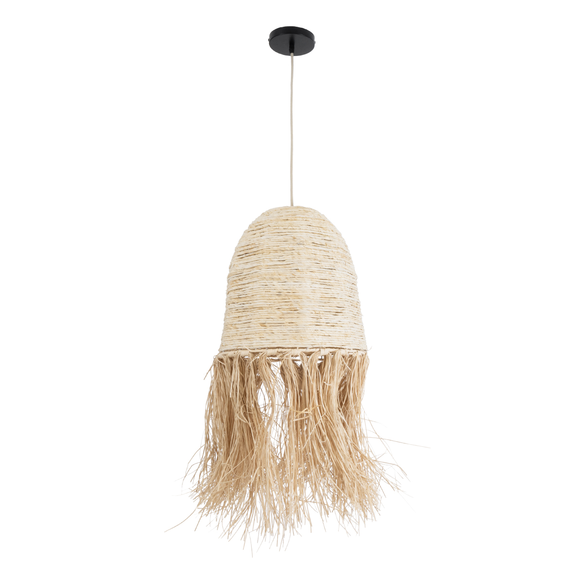 GloboStar® AREMBEPE 02178 Boho Κρεμαστό Φωτιστικό Πλέγμα Μονόφωτο 1 x E27 IP20 Μπεζ Ράφια - Μ34 x Π34 x Υ70cm