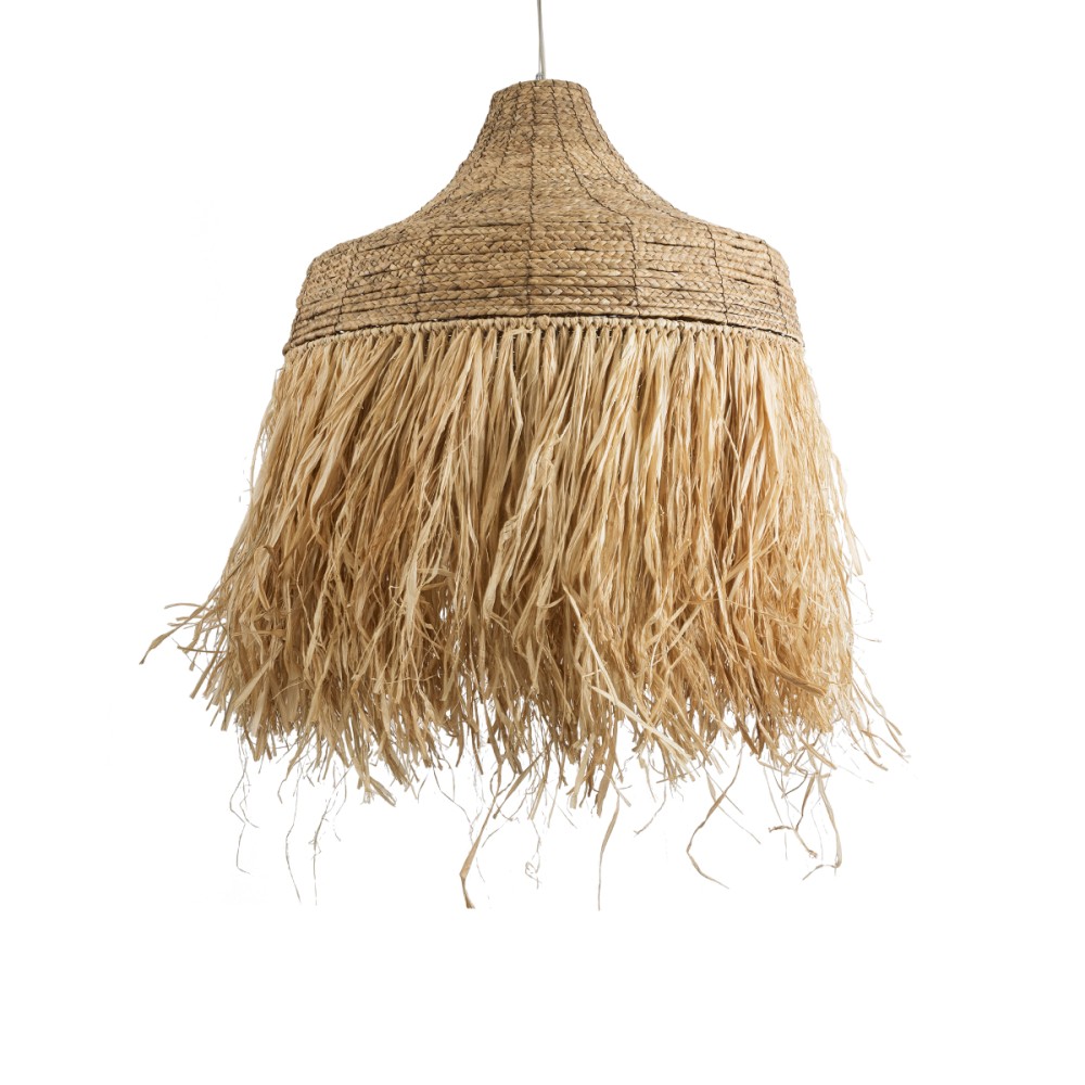 GloboStar® PORTOFERRAIO 02186 Boho Κρεμαστό Φωτιστικό Καμπάνα Μονόφωτο 1 x E27 IP20 Μπεζ Raffia - Μ80 x Π80 x Υ120cm