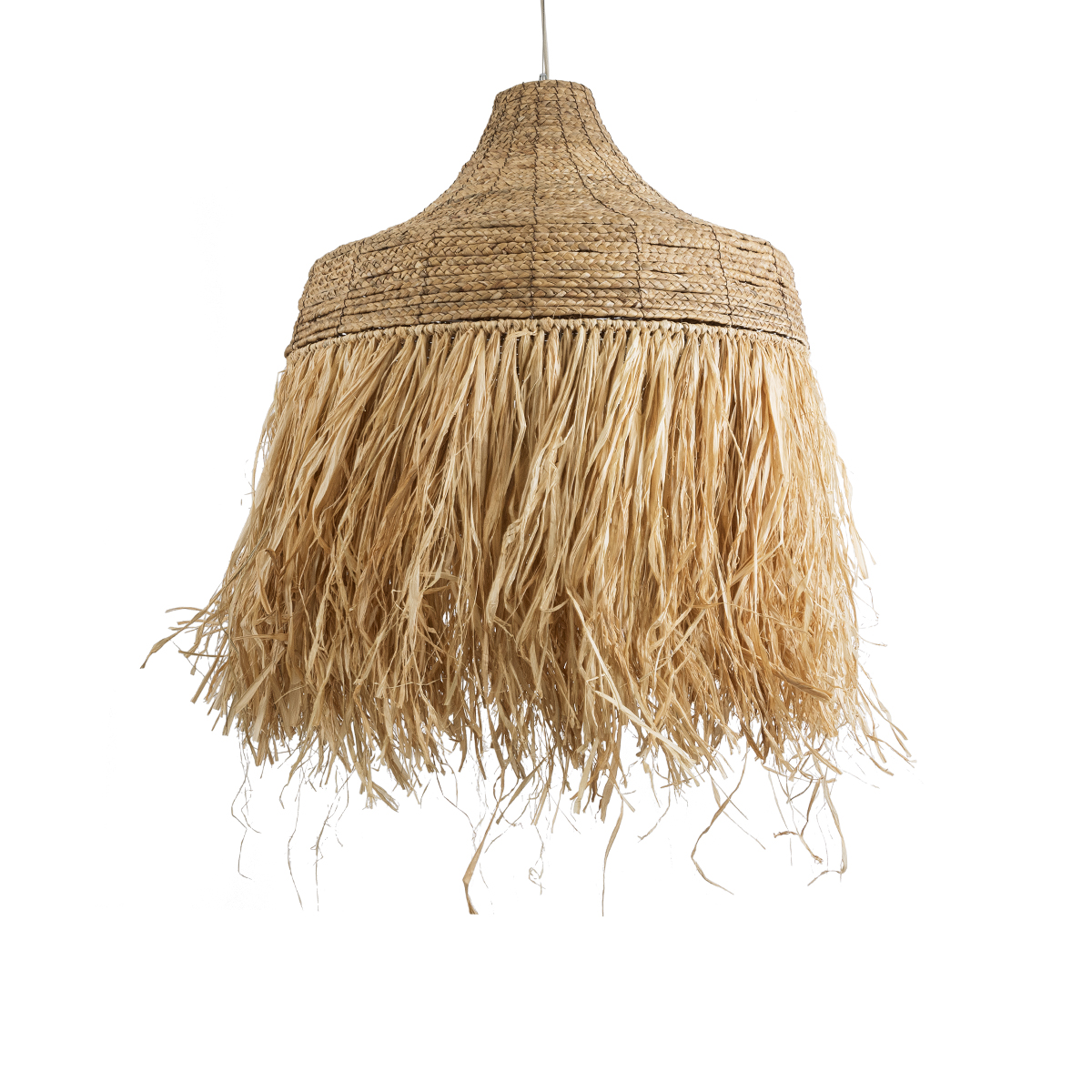 GloboStar® PORTOFERRAIO 02186 Boho Κρεμαστό Φωτιστικό Πλέγμα Μονόφωτο 1 x E27 IP20 Μπεζ Ράφια - Μ80 x Π80 x Υ120cm