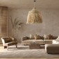 GloboStar® PORTOFERRAIO 02186 Boho Κρεμαστό Φωτιστικό Πλέγμα Μονόφωτο 1 x E27 IP20 Μπεζ Ράφια - Μ80 x Π80 x Υ120cm