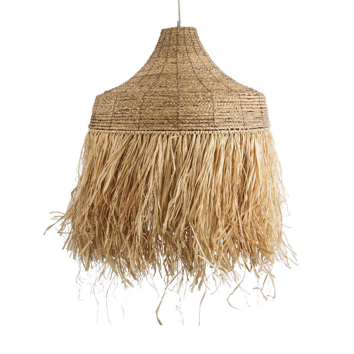 GloboStar® PORTOFERRAIO 02186 Boho Κρεμαστό Φωτιστικό Πλέγμα Μονόφωτο 1 x E27 IP20 Μπεζ Ράφια - Μ80 x Π80 x Υ120cm