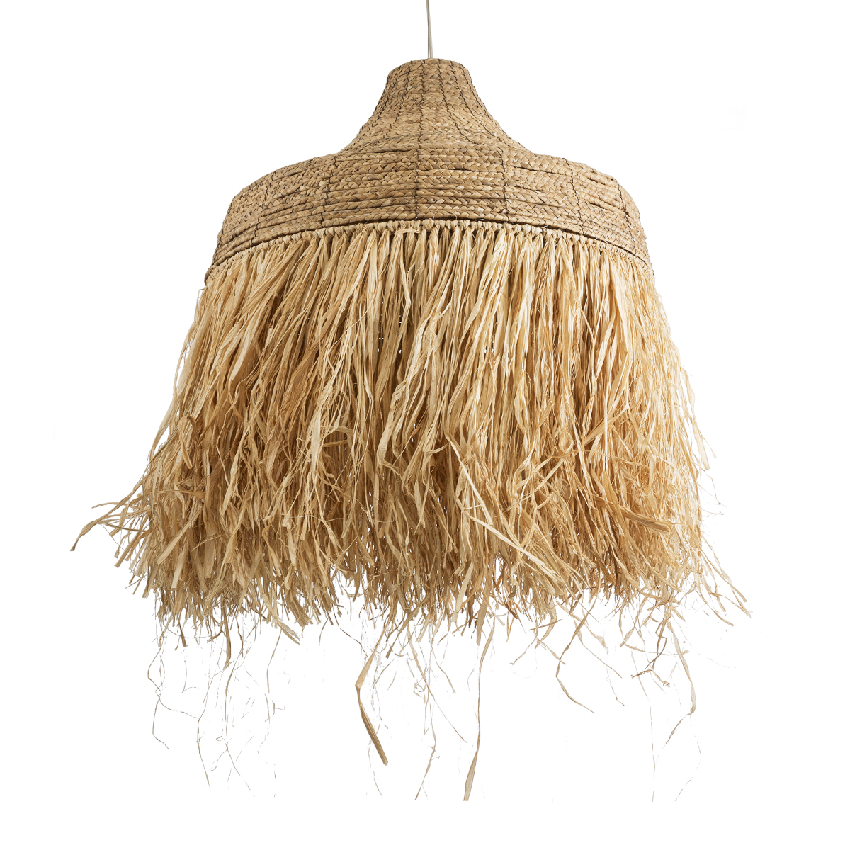 GloboStar® PORTOFERRAIO 02186 Boho Κρεμαστό Φωτιστικό Πλέγμα Μονόφωτο 1 x E27 IP20 Μπεζ Ράφια - Μ80 x Π80 x Υ120cm