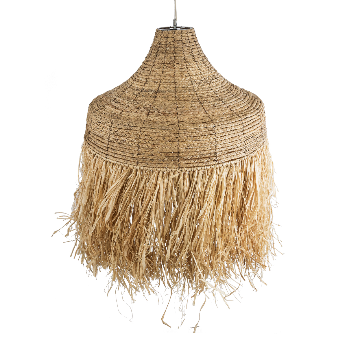 GloboStar® PORTOFERRAIO 02186 Boho Κρεμαστό Φωτιστικό Πλέγμα Μονόφωτο 1 x E27 IP20 Μπεζ Ράφια - Μ80 x Π80 x Υ120cm