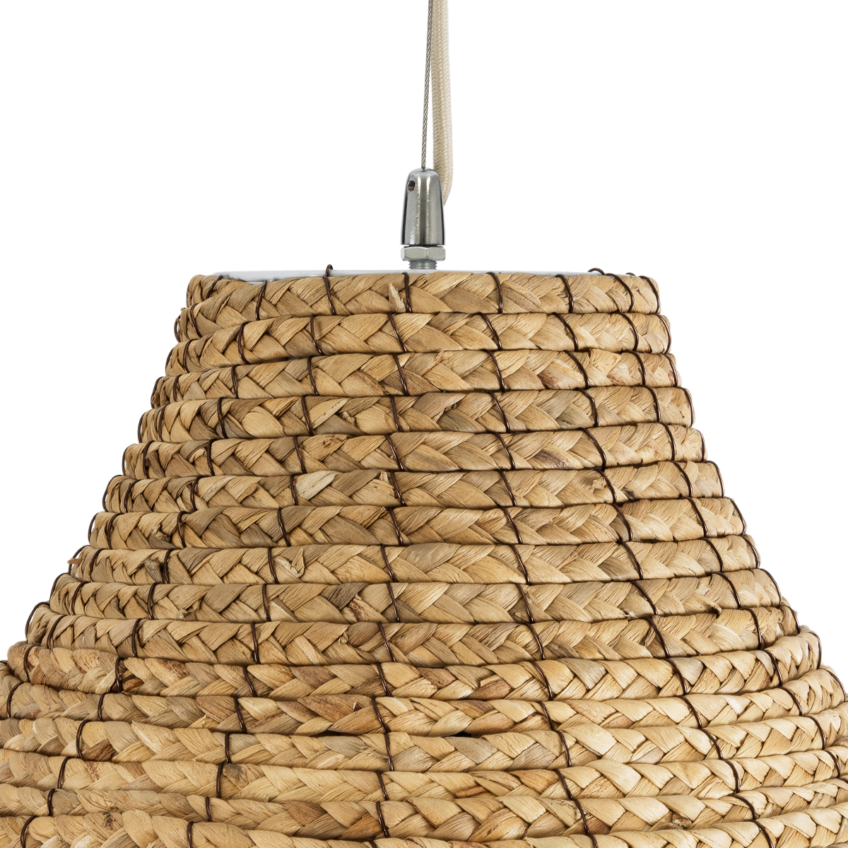GloboStar® PORTOFERRAIO 02186 Boho Κρεμαστό Φωτιστικό Πλέγμα Μονόφωτο 1 x E27 IP20 Μπεζ Ράφια - Μ80 x Π80 x Υ120cm