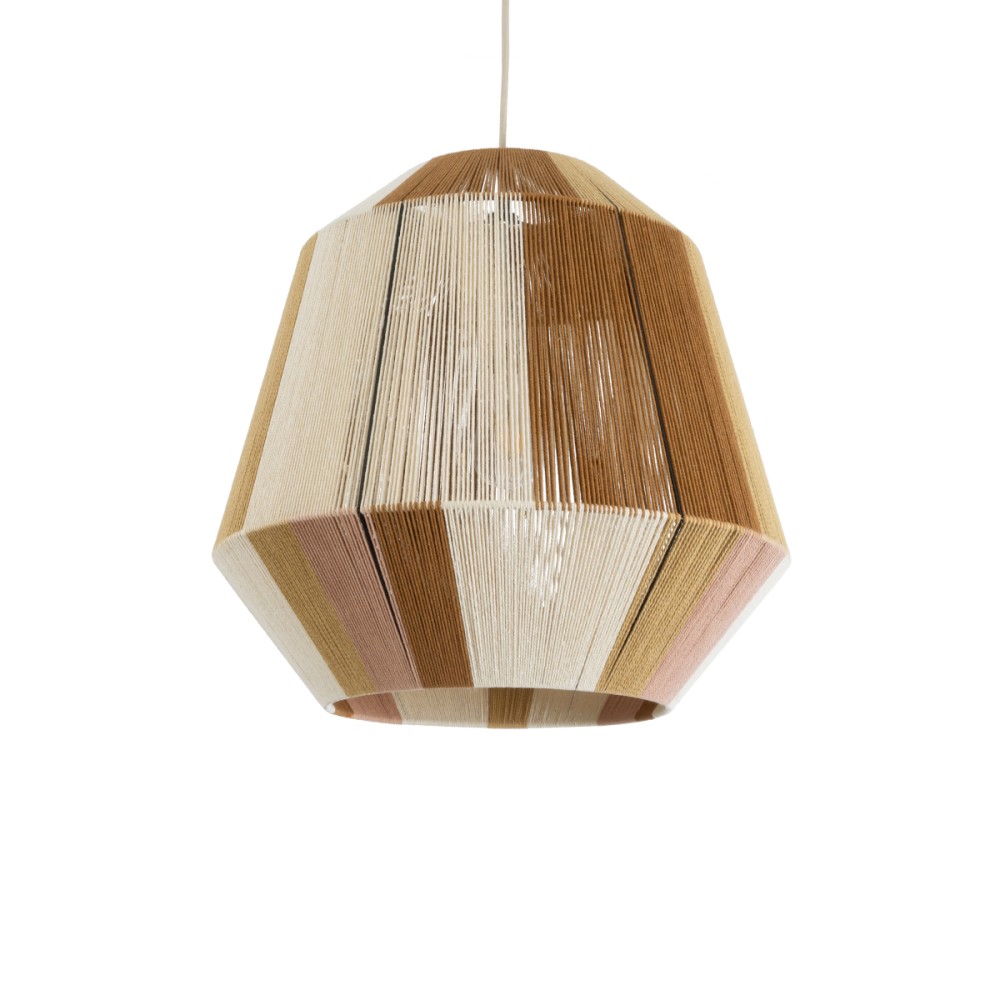 GloboStar® SALERNO 02187 Boho Κρεμαστό Φωτιστικό Πλέγμα Μονόφωτο 1 x E27 IP20 Μπεζ & Καφέ Σχοινί - Μ50 x Π50 x Υ50cm
