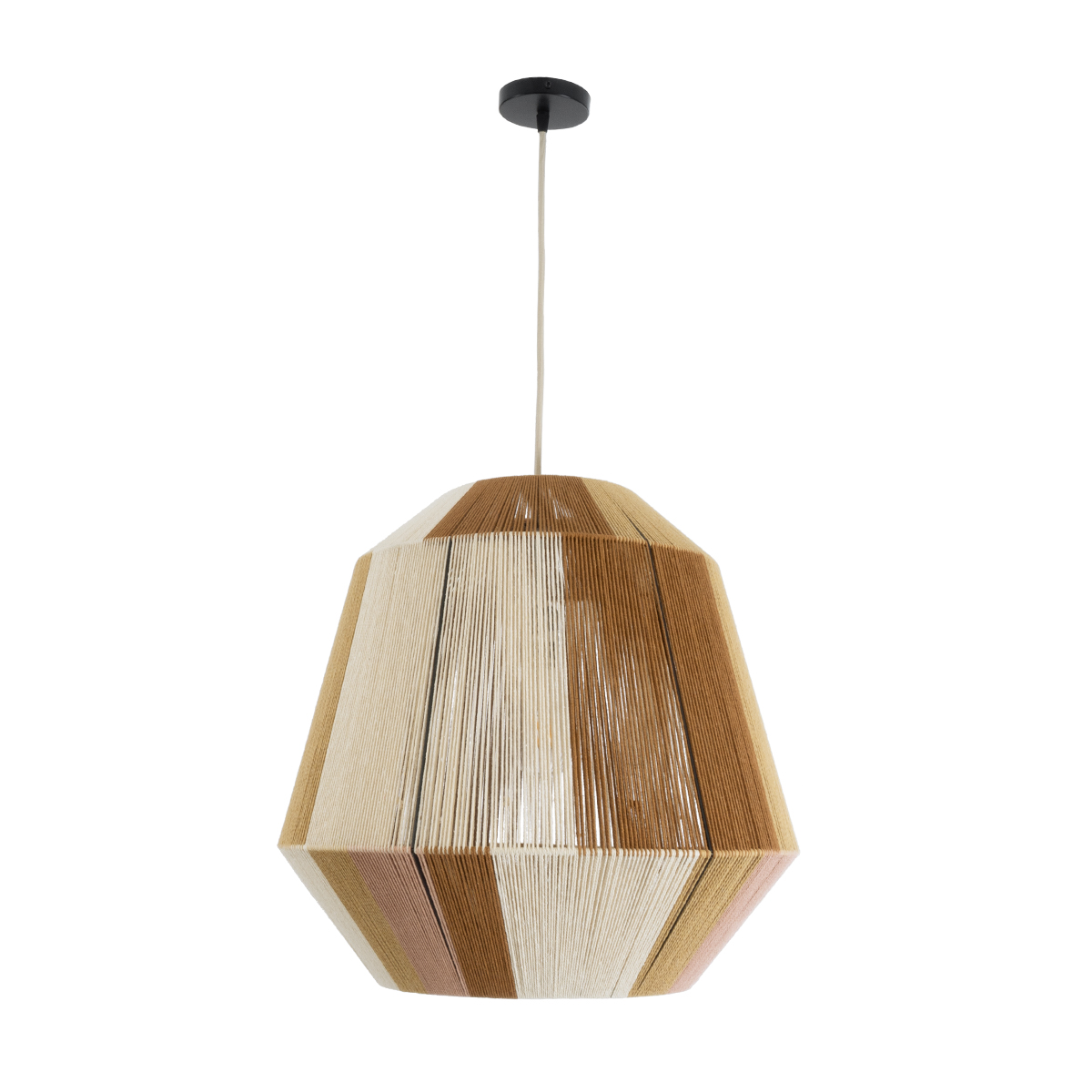 GloboStar® SALERNO 02187 Boho Κρεμαστό Φωτιστικό Πλέγμα Μονόφωτο 1 x E27 IP20 Πολύχρωμο Σχοινί - Μ50 x Π50 x Υ50cm