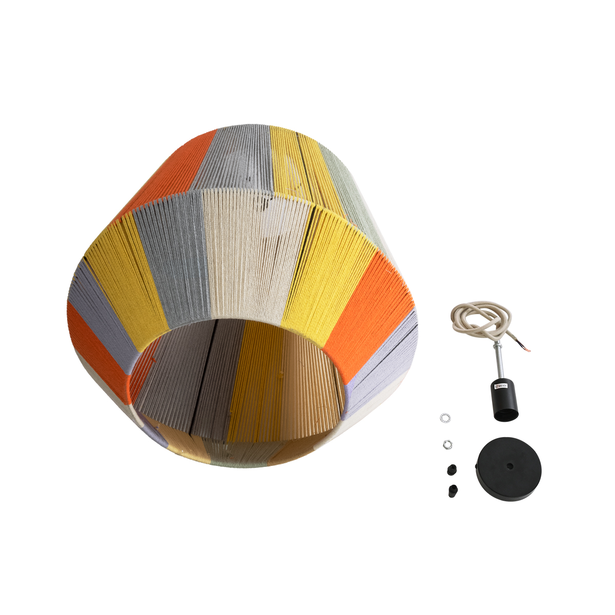 GloboStar® SALERNO 02188 Boho Κρεμαστό Φωτιστικό Πλέγμα Μονόφωτο 1 x E27 IP20 Πολύχρωμο Σχοινί - Μ50 x Π50 x Υ50cm