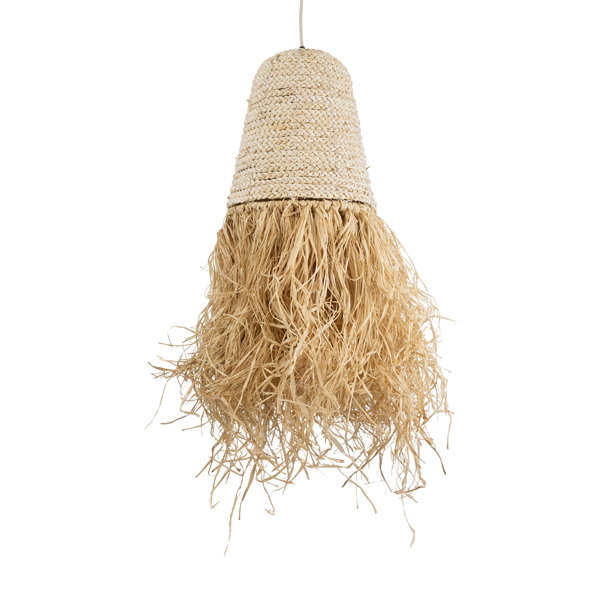 GloboStar® LETA 02189 Boho Κρεμαστό Φωτιστικό Πλέγμα Μονόφωτο 1 x E27 IP20 Μπεζ Ράφια - Μ34 x Π34 x Υ70cm