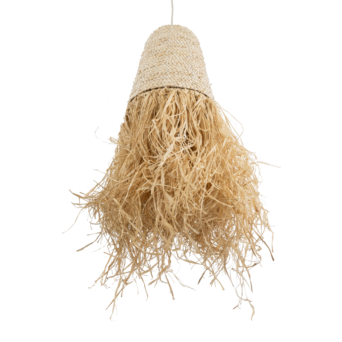 GloboStar® LETA 02189 Boho Κρεμαστό Φωτιστικό Πλέγμα Μονόφωτο 1 x E27 IP20 Μπεζ Ράφια - Μ34 x Π34 x Υ70cm