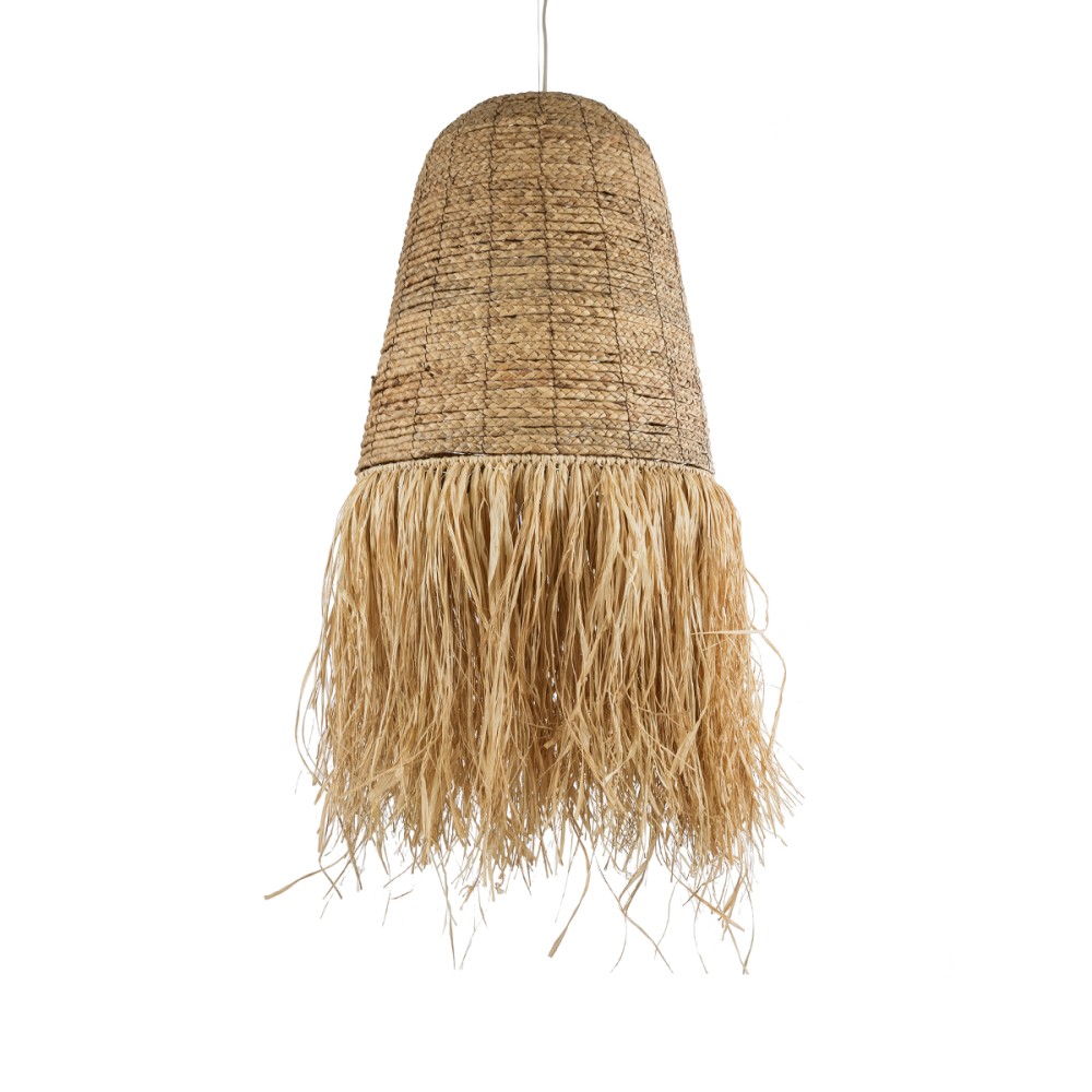 GloboStar® PORTOFERRAIO 02190 Boho Κρεμαστό Φωτιστικό Καμπάνα Μονόφωτο 1 x E27 IP20 Μπεζ Raffia - Μ60 x Π60 x Υ120cm