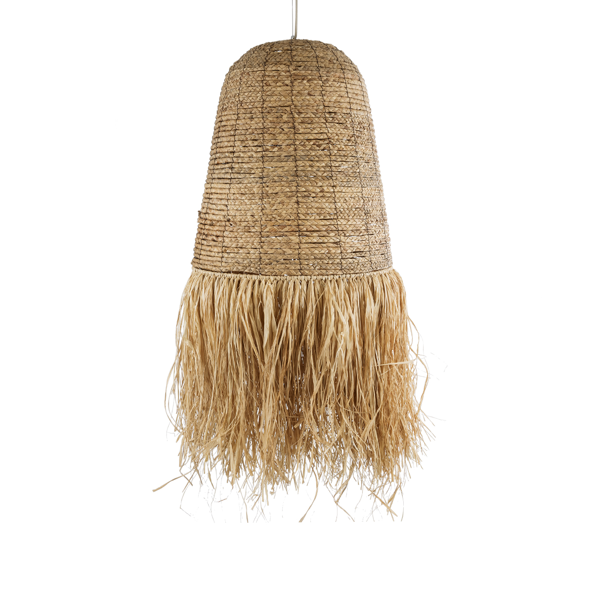 GloboStar® PORTOFERRAIO 02190 Boho Κρεμαστό Φωτιστικό Πλέγμα Μονόφωτο 1 x E27 IP20 Μπεζ Ράφια - Μ60 x Π60 x Υ120cm