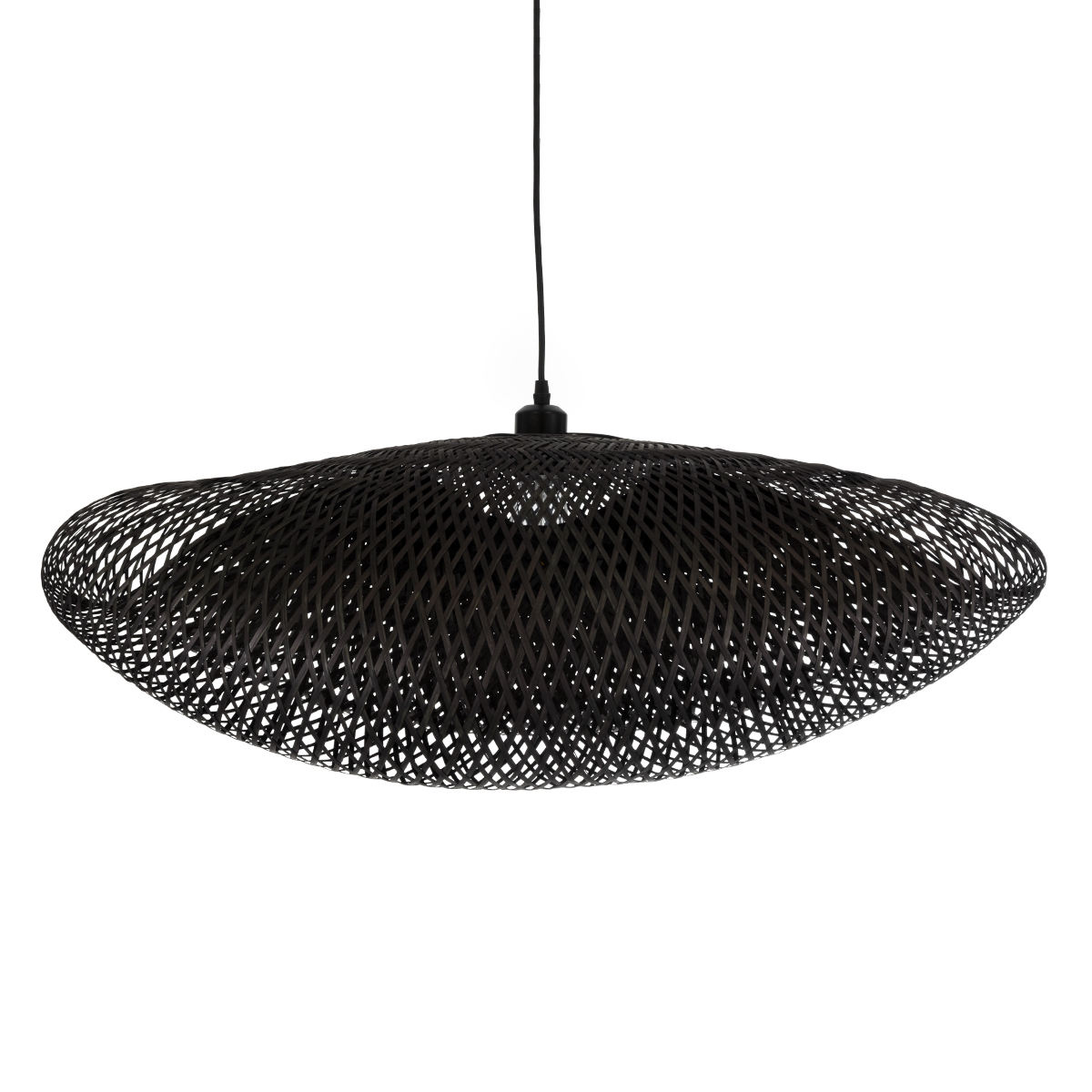 GloboStar® MEXICO 02202 Boho Κρεμαστό Φωτιστικό Πλέγμα Μονόφωτο 1 x E27 IP20 Μαύρο Ξύλο - Μ85 x Π50 x Υ30cm