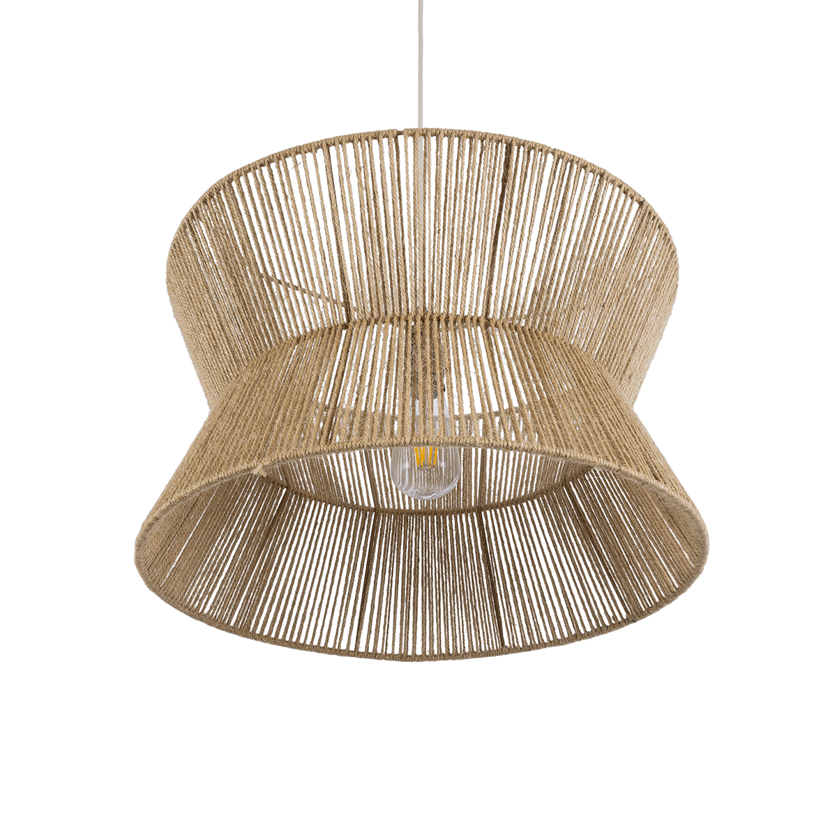 GloboStar® BISBEE 02204 Boho Κρεμαστό Φωτιστικό Πλέγμα Μονόφωτο 1 x E27 IP20 Μπεζ Σχοινί - Μ50 x Π50 x Υ28cm