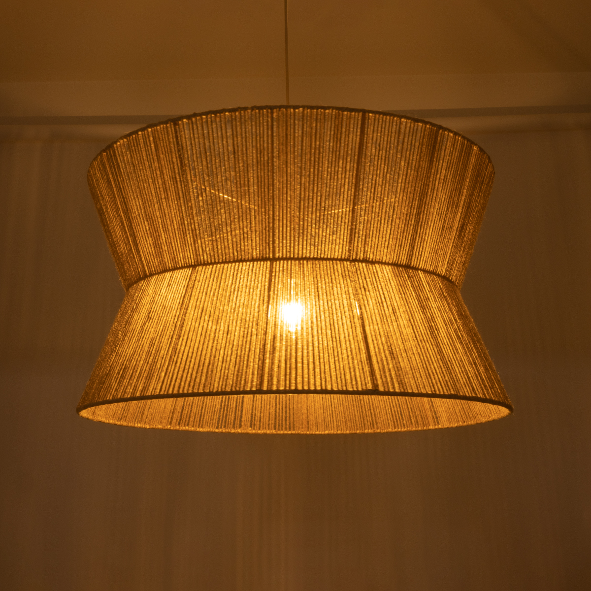 GloboStar® BISBEE 02205 Boho Κρεμαστό Φωτιστικό Πλέγμα Μονόφωτο 1 x E27 IP20 Μπεζ Σχοινί - Μ80 x Π80 x Υ48cm