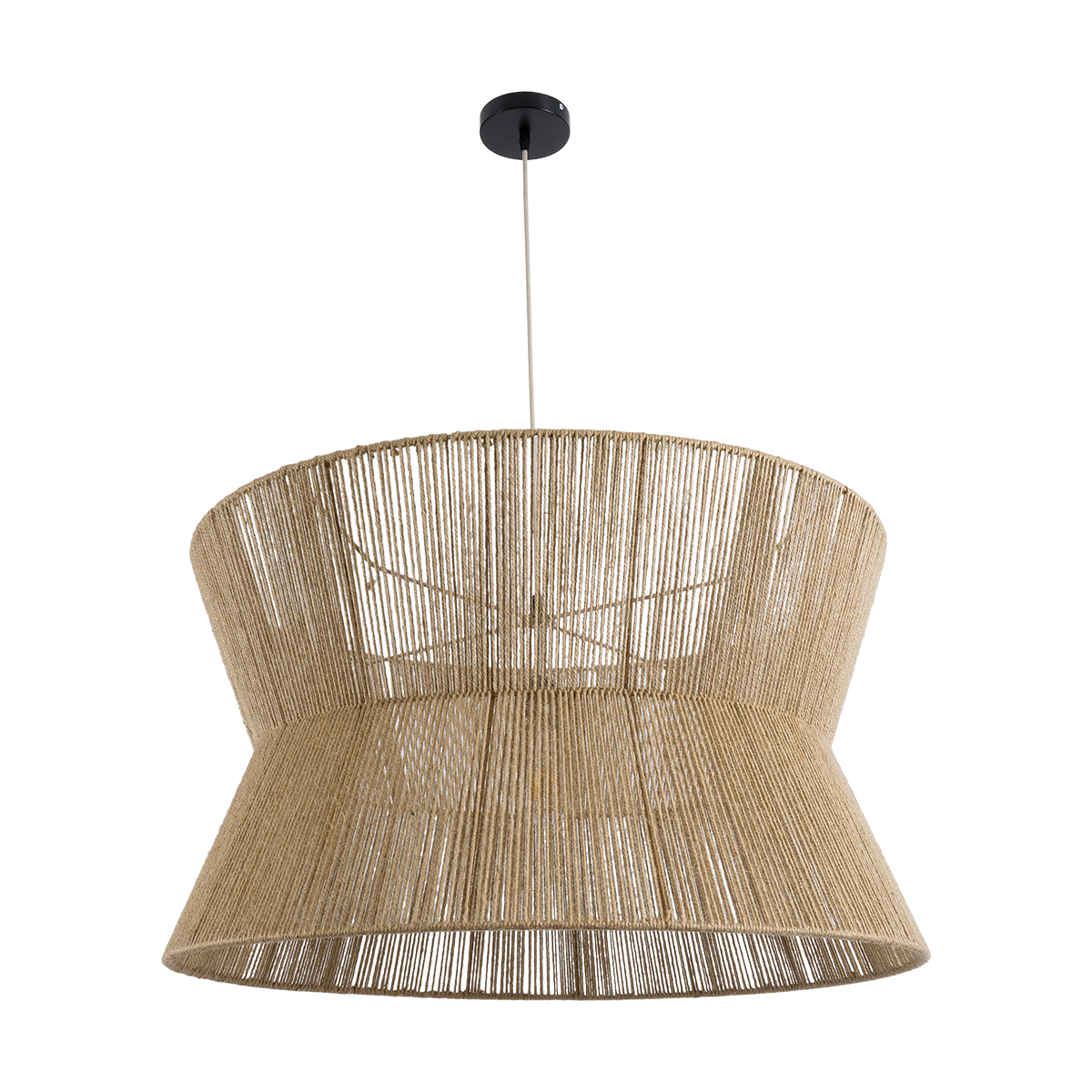 GloboStar® BISBEE 02205 Boho Κρεμαστό Φωτιστικό Πλέγμα Μονόφωτο 1 x E27 IP20 Μπεζ Σχοινί - Μ80 x Π80 x Υ48cm