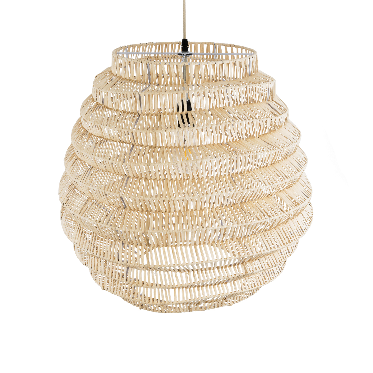 GloboStar® OREGON 02206 Boho Κρεμαστό Φωτιστικό Πλέγμα Μονόφωτο 1 x E27 IP20 Μπεζ Ξύλο - Μ60 x Π60 x Υ56cm