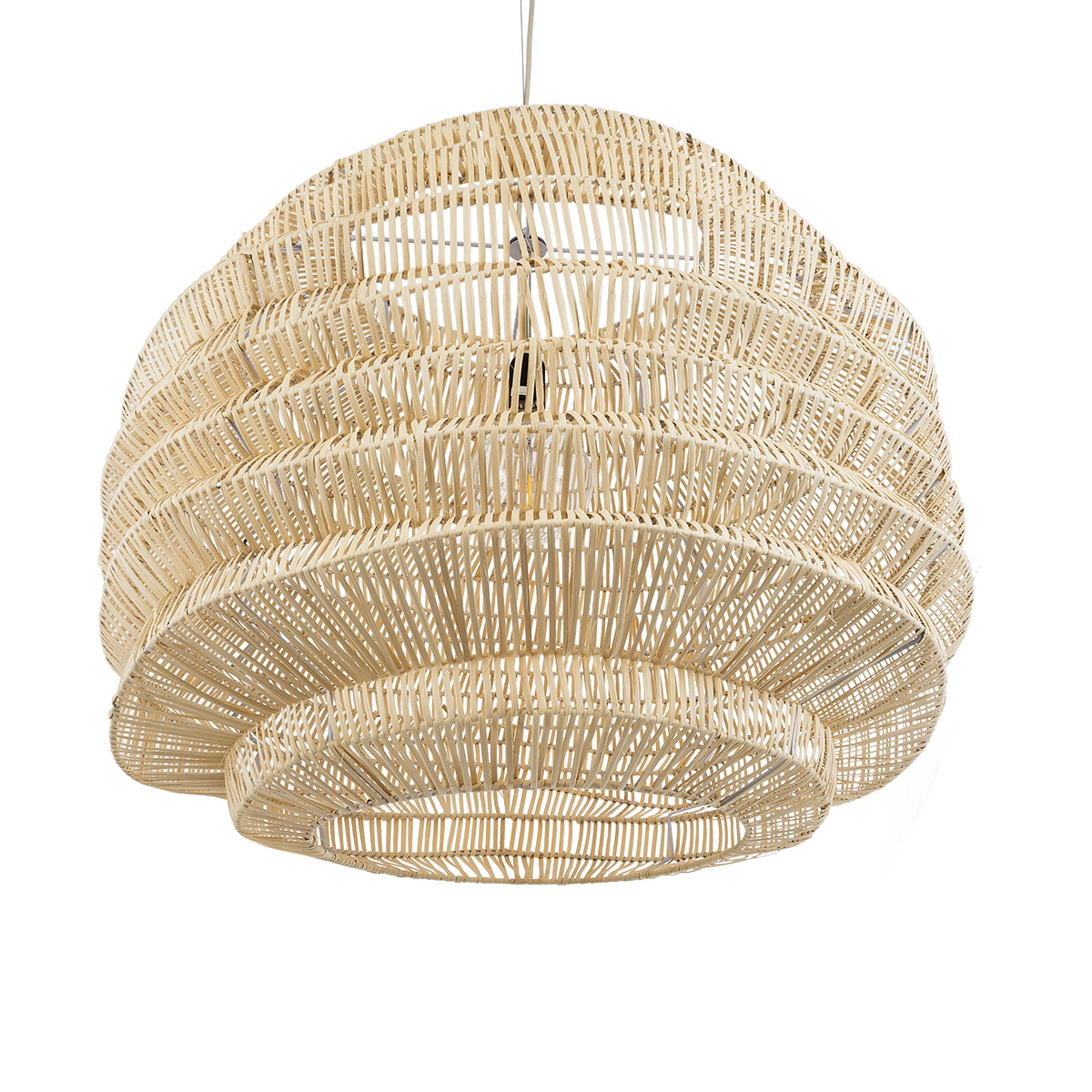 GloboStar® OREGON 02207 Boho Κρεμαστό Φωτιστικό Πλέγμα Μονόφωτο 1 x E27 IP20 Μπεζ Ξύλο - Μ80 x Π80 x Υ65cm