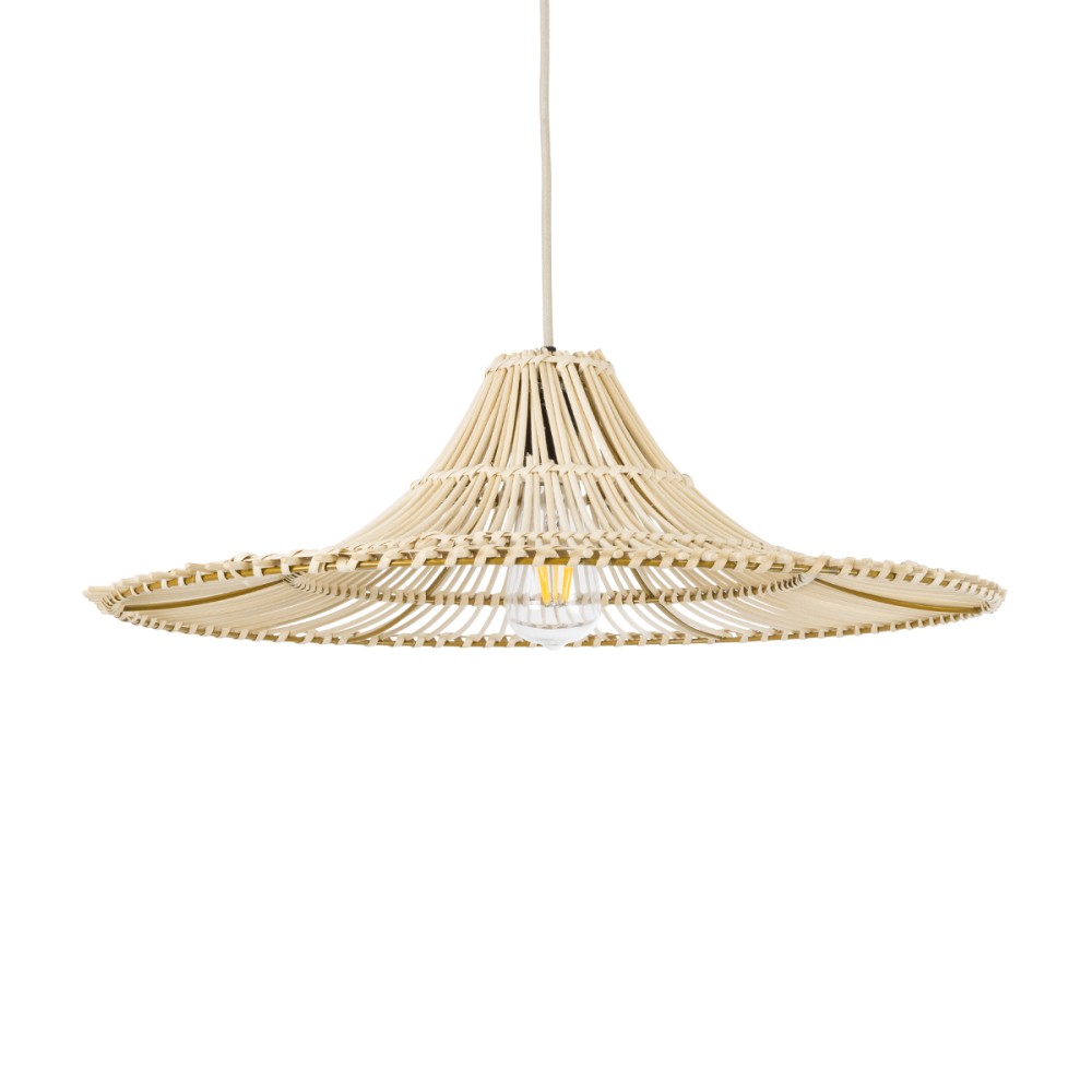 GloboStar® PALERMO 02208 Boho Κρεμαστό Φωτιστικό Πλέγμα Μονόφωτο 1 x E27 IP20 Μπεζ Ξύλο - Μ60 x Π60 x Υ20cm