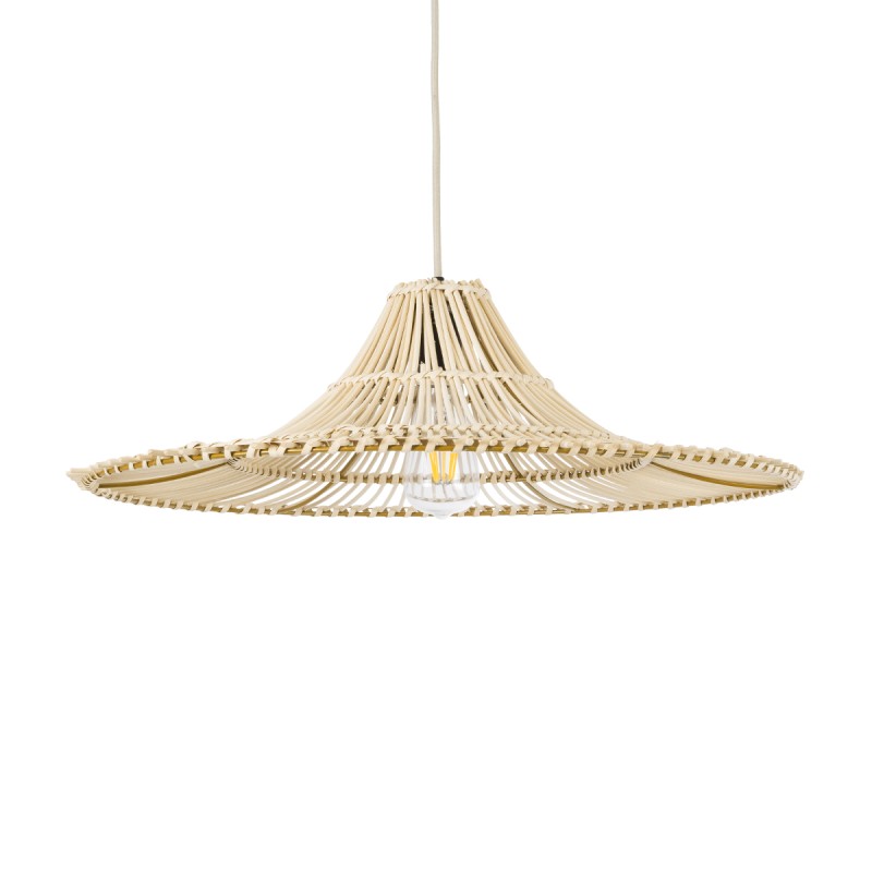 GloboStar® PALERMO 02208 Boho Κρεμαστό Φωτιστικό Πλέγμα Μονόφωτο 1 x E27 IP20 Μπεζ Ξύλο - Μ60 x Π60 x Υ20cm
