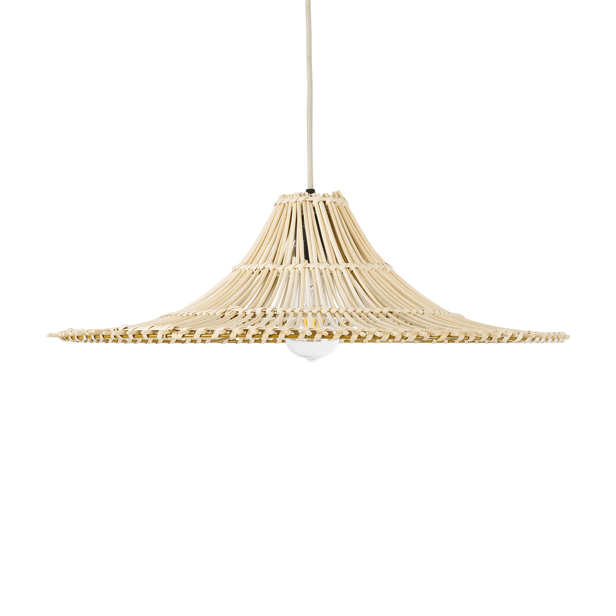 GloboStar® PALERMO 02208 Boho Κρεμαστό Φωτιστικό Πλέγμα Μονόφωτο 1 x E27 IP20 Μπεζ Ξύλο - Μ60 x Π60 x Υ20cm