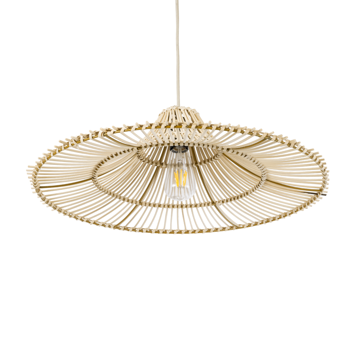GloboStar® PALERMO 02208 Boho Κρεμαστό Φωτιστικό Πλέγμα Μονόφωτο 1 x E27 IP20 Μπεζ Ξύλο - Μ60 x Π60 x Υ20cm