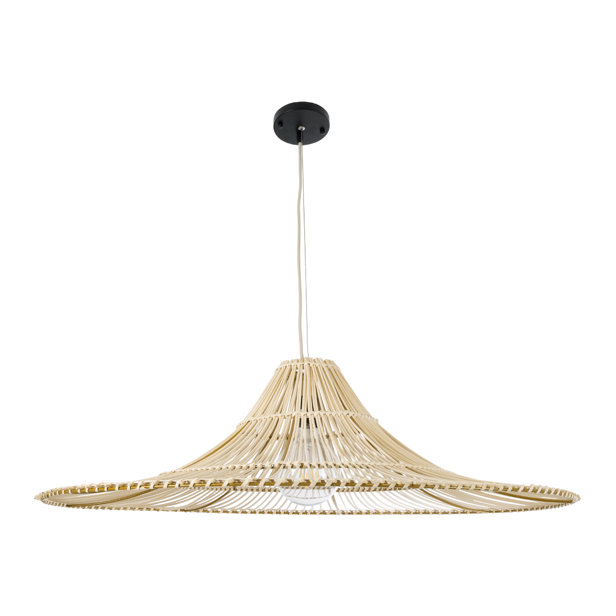 GloboStar® PALERMO 02209 Boho Κρεμαστό Φωτιστικό Πλέγμα Μονόφωτο 1 x E27 IP20 Μπεζ Ξύλο - Μ100 x Π100 x Υ30cm