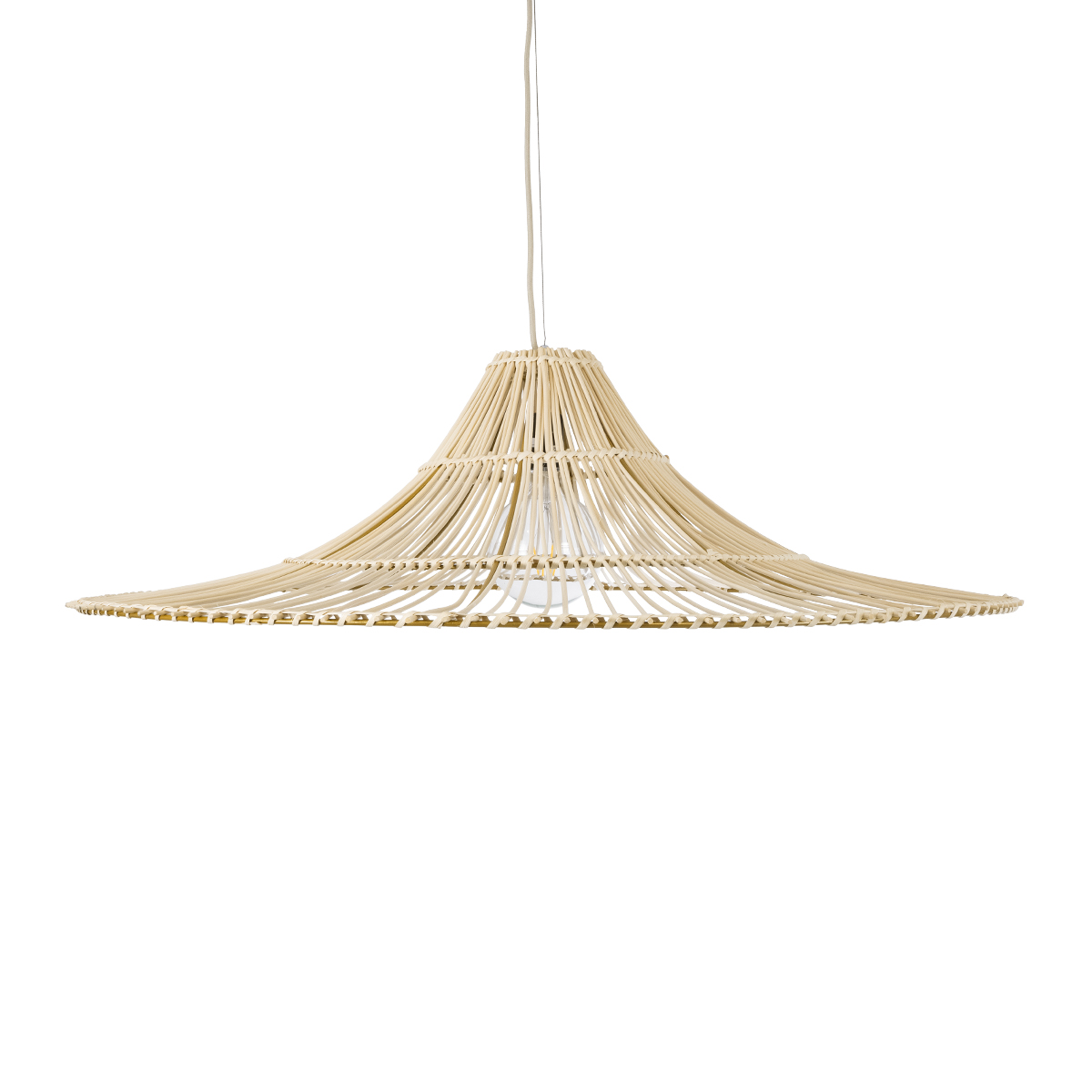 GloboStar® PALERMO 02209 Boho Κρεμαστό Φωτιστικό Πλέγμα Μονόφωτο 1 x E27 IP20 Μπεζ Ξύλο - Μ100 x Π100 x Υ30cm