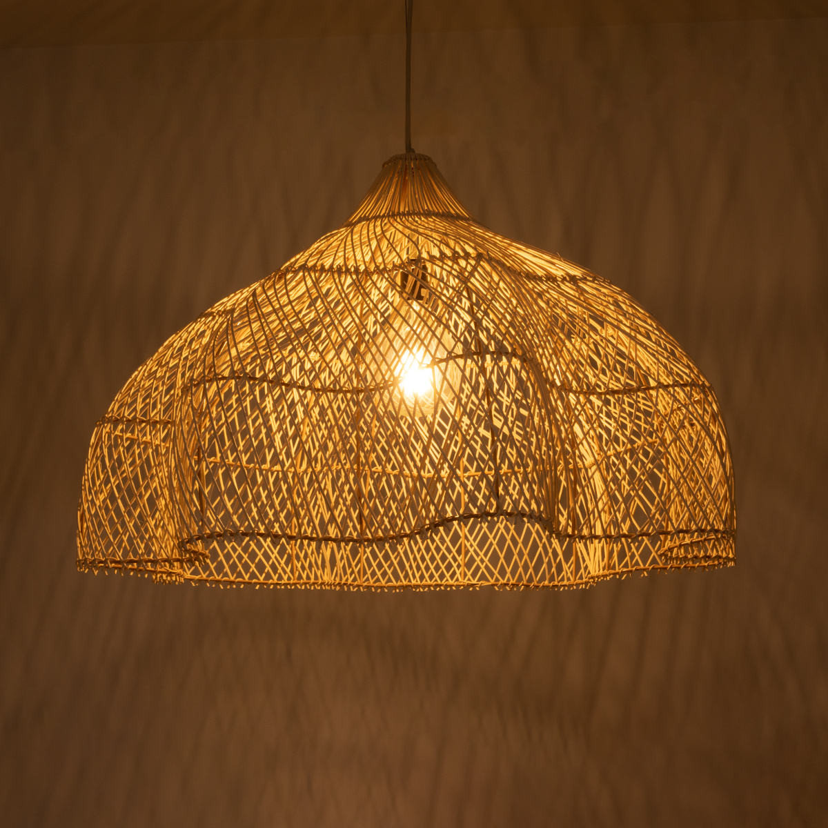 GloboStar® ADEJE 02211 Boho Κρεμαστό Φωτιστικό Πλέγμα Μονόφωτο 1 x E27 IP20 Μπεζ Ξύλο - Μ80 x Π80 x Υ55cm