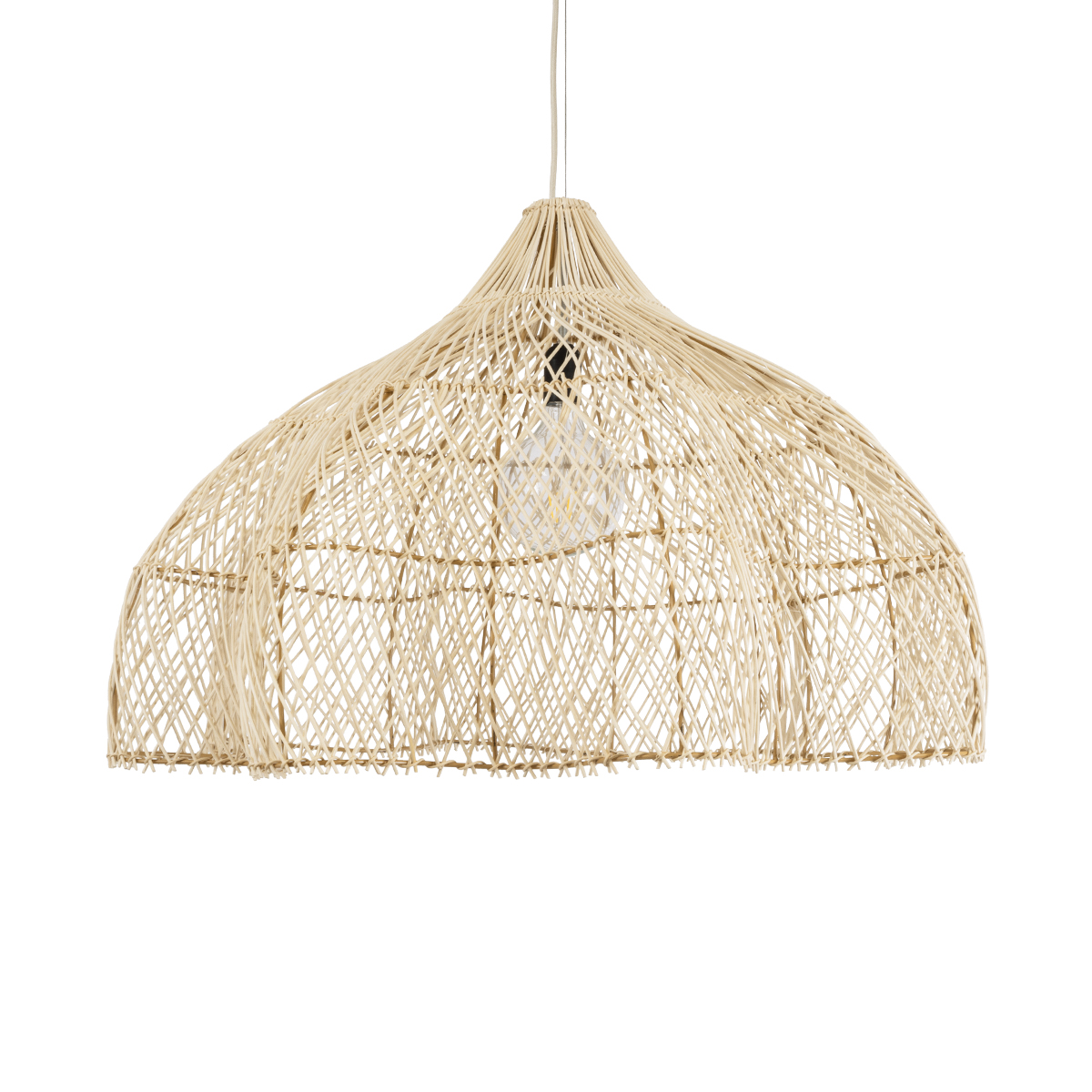 GloboStar® ADEJE 02211 Boho Κρεμαστό Φωτιστικό Πλέγμα Μονόφωτο 1 x E27 IP20 Μπεζ Ξύλο - Μ80 x Π80 x Υ55cm