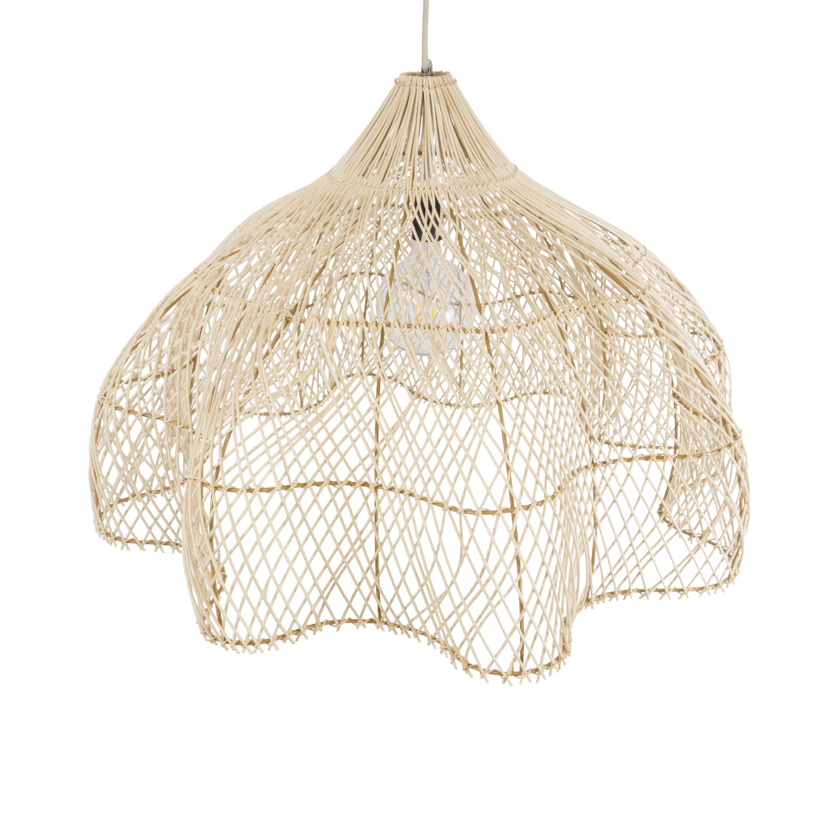 GloboStar® ADEJE 02211 Boho Κρεμαστό Φωτιστικό Πλέγμα Μονόφωτο 1 x E27 IP20 Μπεζ Ξύλο - Μ80 x Π80 x Υ55cm