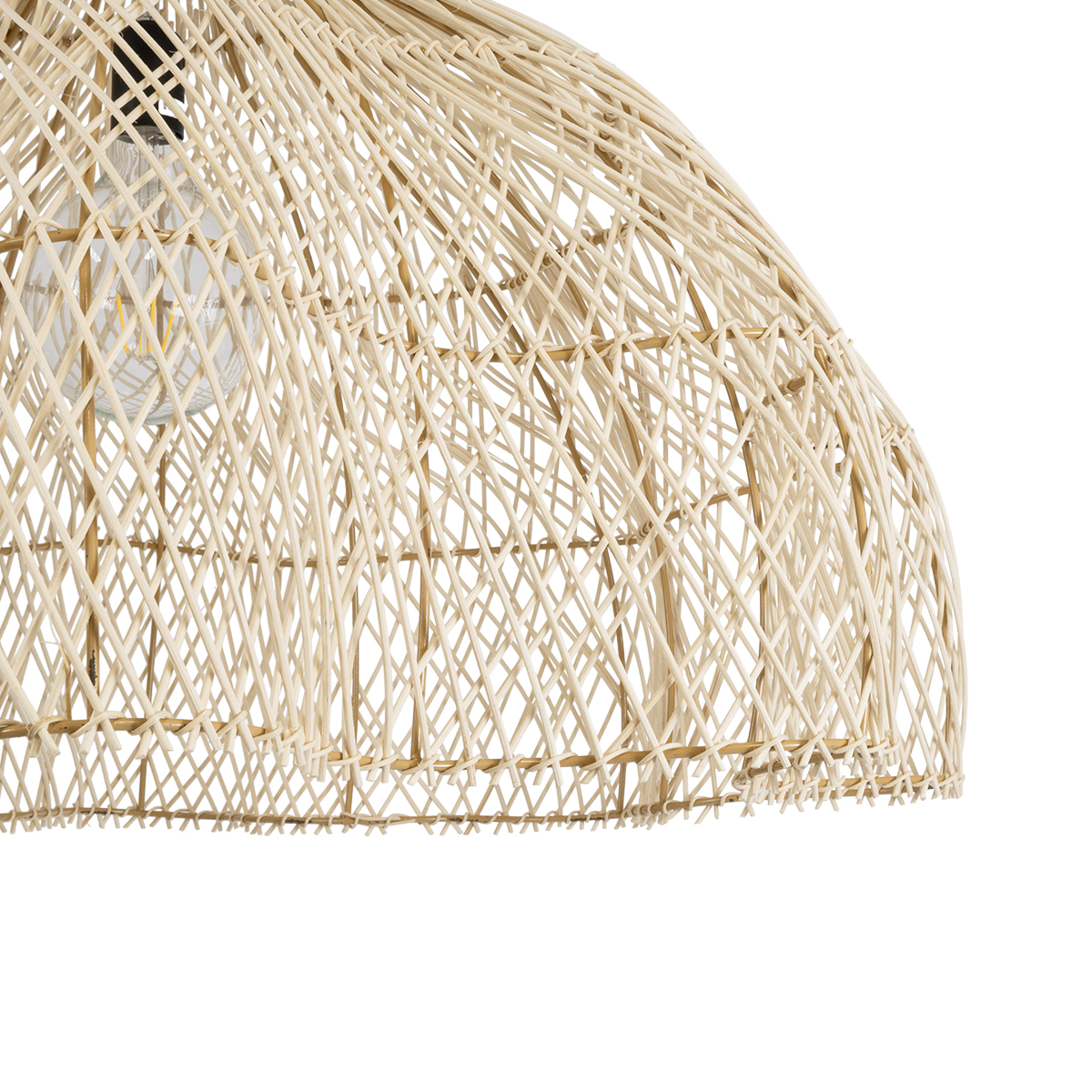 GloboStar® ADEJE 02211 Boho Κρεμαστό Φωτιστικό Πλέγμα Μονόφωτο 1 x E27 IP20 Μπεζ Ξύλο - Μ80 x Π80 x Υ55cm