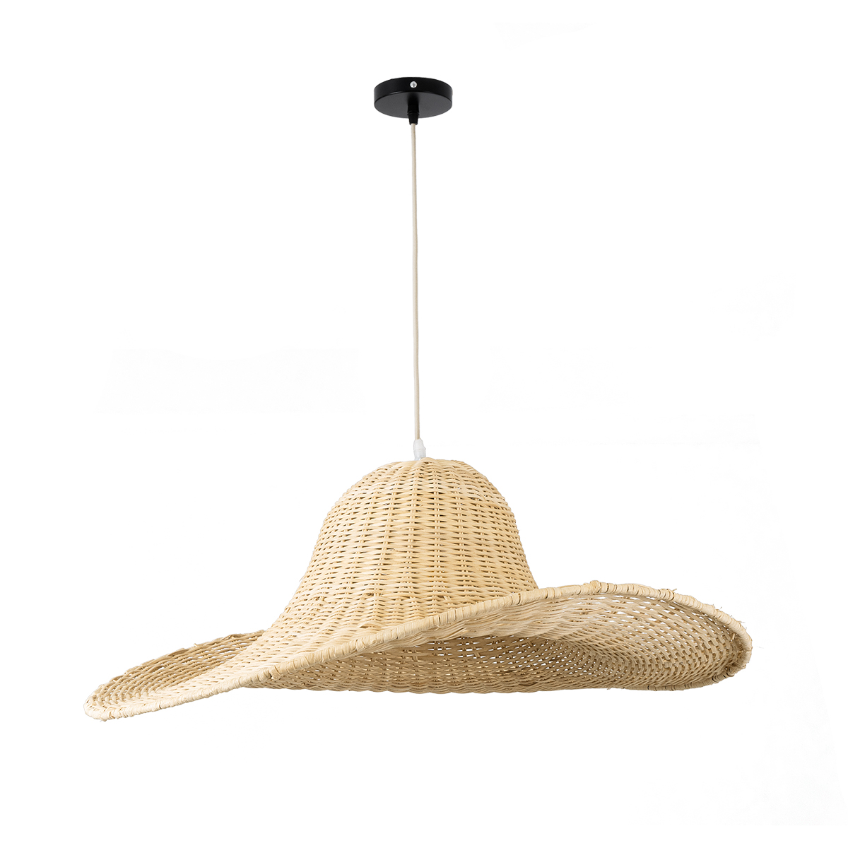 GloboStar® ESPARGOS 02214 Boho Κρεμαστό Φωτιστικό Πλέγμα Μονόφωτο 1 x E27 IP20 Μπεζ Ξύλο - Μ70 x Π70 x Υ35cm