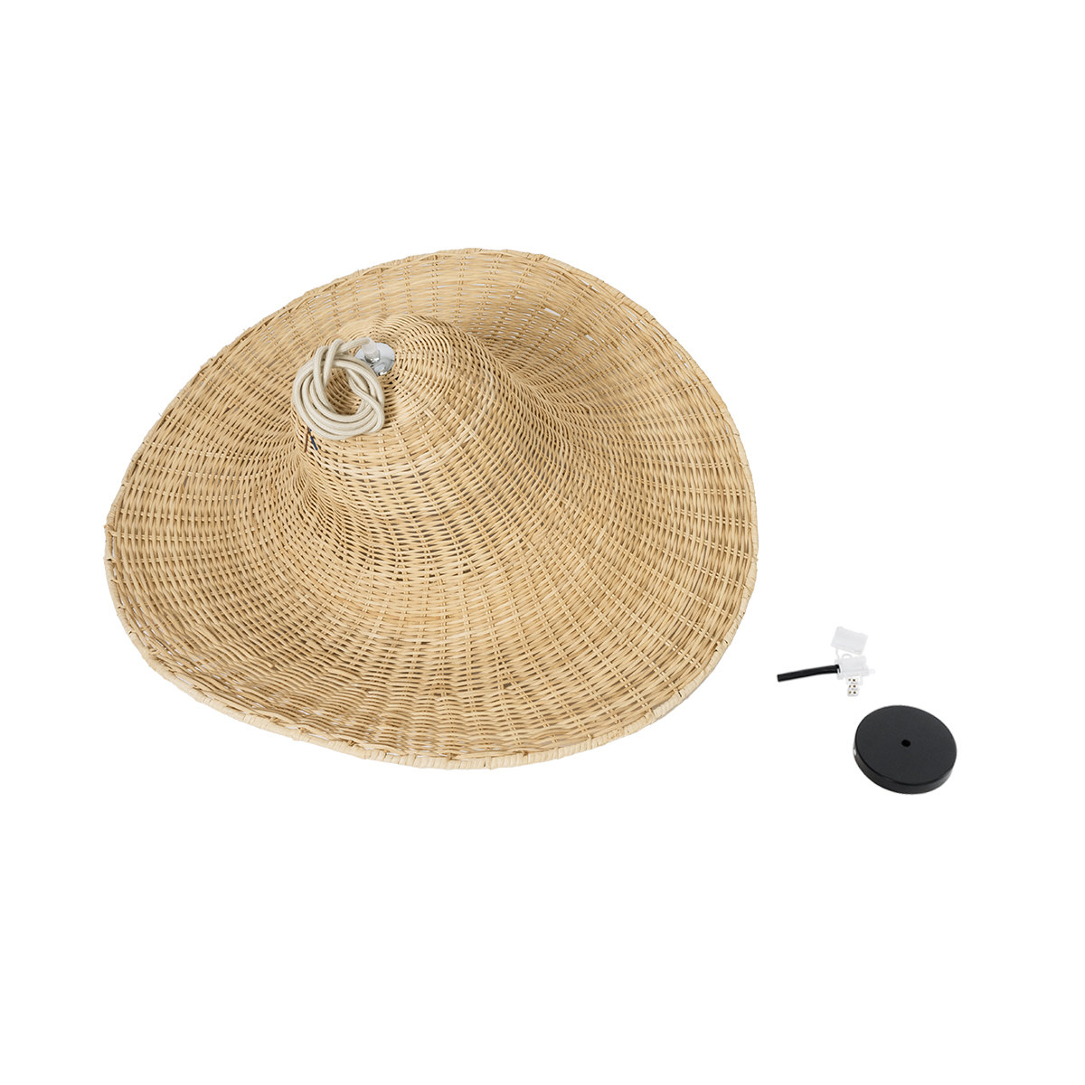GloboStar® ESPARGOS 02214 Boho Κρεμαστό Φωτιστικό Πλέγμα Μονόφωτο 1 x E27 IP20 Μπεζ Ξύλο - Μ70 x Π70 x Υ35cm