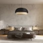 GloboStar® CORSICA 02216 Boho Κρεμαστό Φωτιστικό Καμπάνα Μονόφωτο 1 x E27 IP20 Μαύρο & Μπεζ Ξύλο - Μ70 x Π70 x Υ35cm