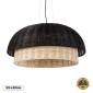 GloboStar® CORSICA 02216 Boho Κρεμαστό Φωτιστικό Καμπάνα Μονόφωτο 1 x E27 IP20 Μαύρο & Μπεζ Ξύλο - Μ70 x Π70 x Υ35cm