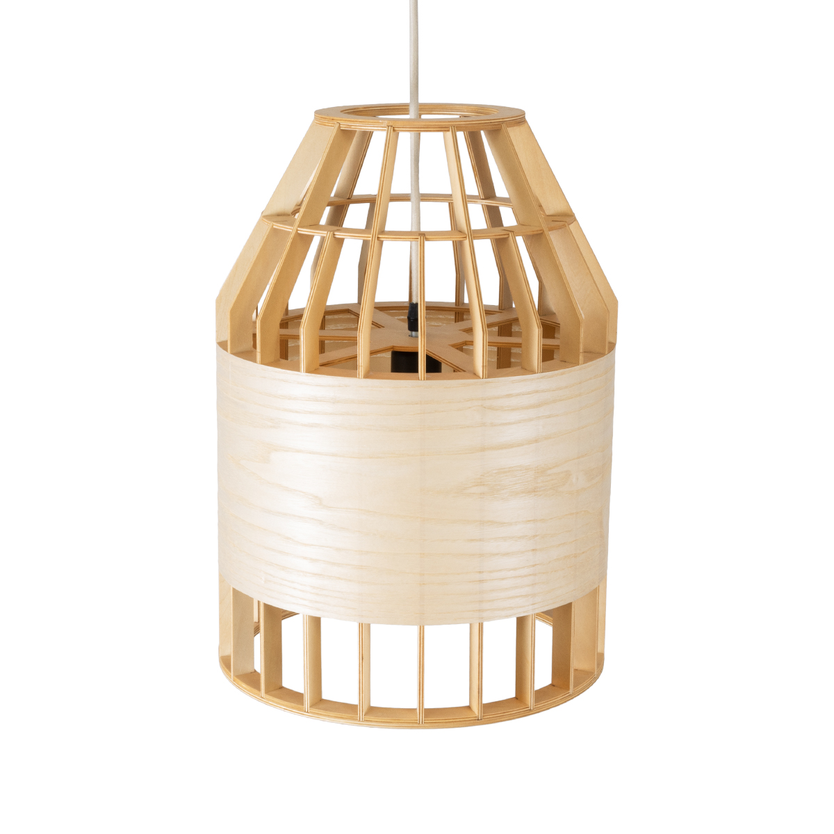 GloboStar® GALIA 02219 Boho Κρεμαστό Φωτιστικό Πλέγμα Μονόφωτο 1 x E27 IP20 Μπεζ & Καφέ Ξύλο - Μ30 x Π30 x Υ40cm