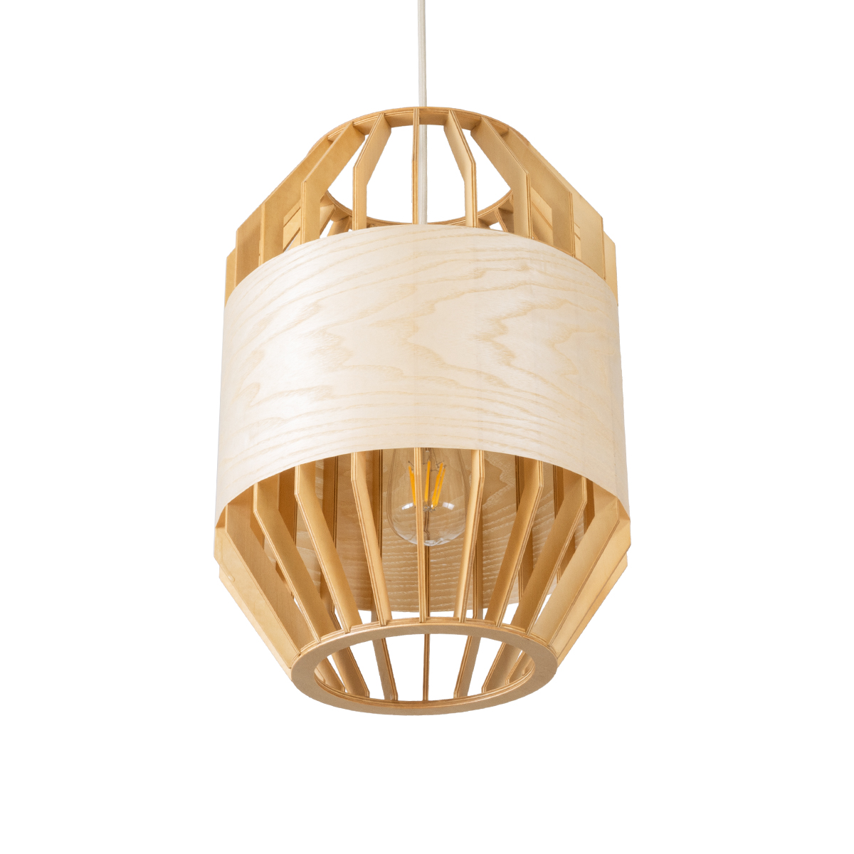 GloboStar® GALIA 02220 Boho Κρεμαστό Φωτιστικό Πλέγμα Μονόφωτο 1 x E27 IP20 Μπεζ & Καφέ Ξύλο - Μ30 x Π30 x Υ40cm