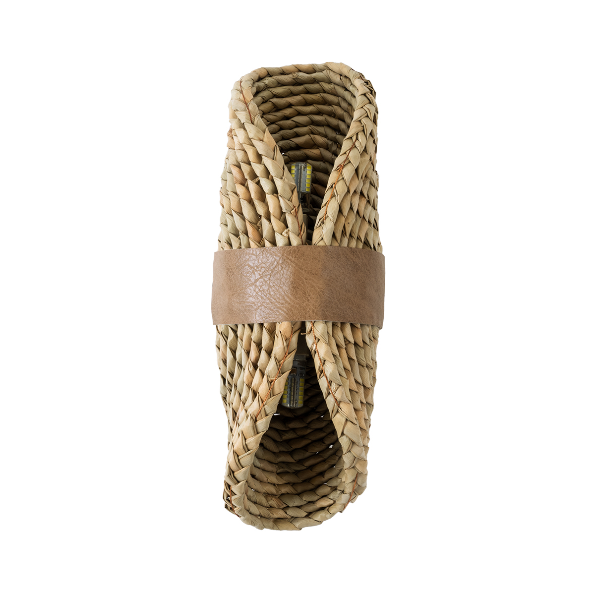 GloboStar® GUAVA 02222 Boho Επιτοίχιο Φωτιστικό Απλίκα Δίφωτο 2 x G9 IP20 Μπεζ Ξύλο με Μπεζ Δέρμα - Μ11 x Π13 x Υ30cm